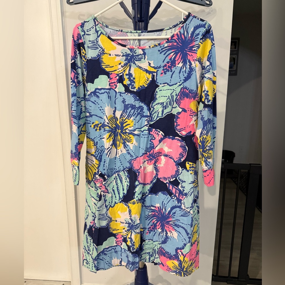 Lilly Pulitzer 3/4 Sleeve Floral Cotton Dress Size L